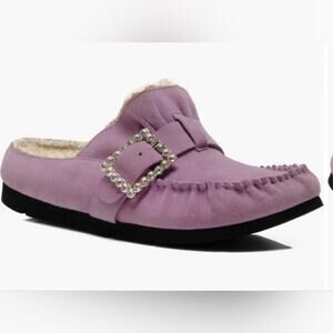Free People Purple Suede Shearling Mules